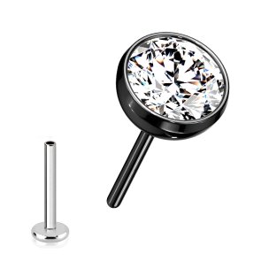 0,8mm Nasenpiercing Titan Stecker Push Pin stecksystem mit schwarzem Kristall Pin
