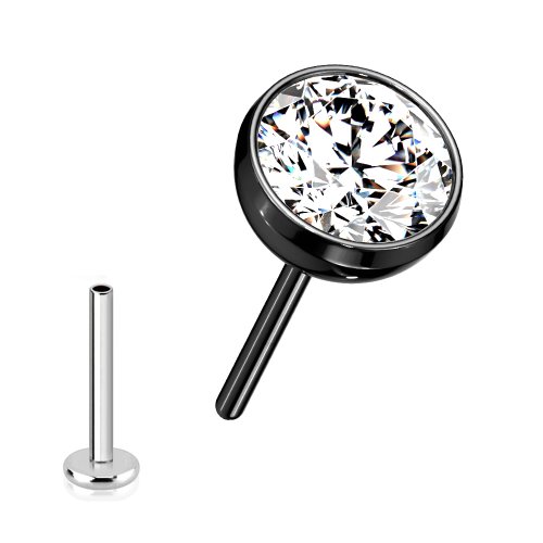 1,2mm Nasenpiercing Titan Stecker Push Pin stecksystem mit schwarzem Kristall Pin