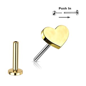 Gold Mini Herz Titan Labret Stecksystem Push in