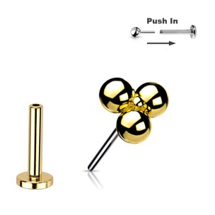 Gold 3er Kugel Aufsatz Titan Labret Stecksystem Push In