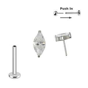 Ovaler Kristall Aufsatz Titan Labret Stecksystem