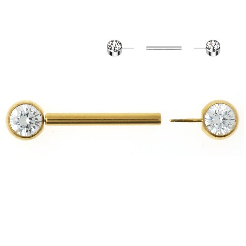 1,6mm Brustwarzenpiercing Titan Stecker Push Pin stecksystem mit Kristallen