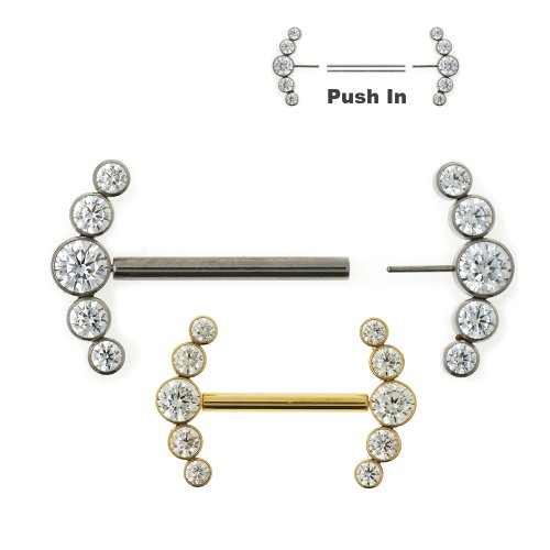 1,6mm Brustwarzenpiercing Titan Stecker Push Pin stecksystem mit 5 Kristallen