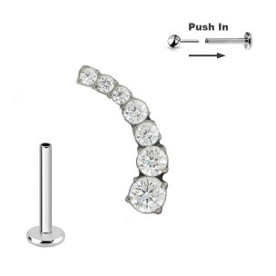 Titan Micro Push Pin stecksystem mit Kristall Bogen in Silber