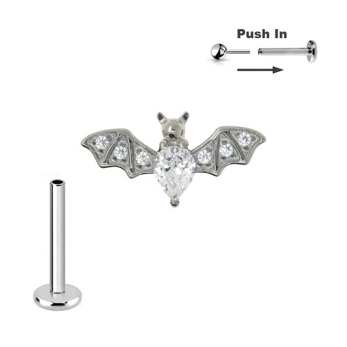Titan Fledermaus Kristalle Micro Labret Stecksystem Push Pin