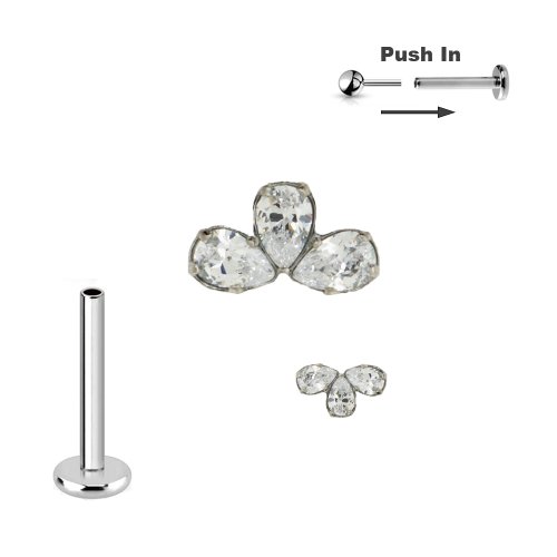 Titan Micro Push Pin stecksystem mit 3er Kristall Bogen in Silber