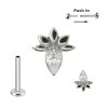 Titan Micro Push Pin stecksystem mit Blüte Kristall in Silber