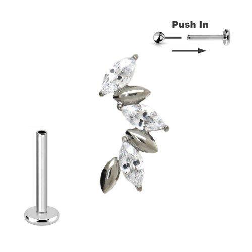Titan Blatt Bogen Kristalle Micro Labret Stecksystem Push Pin
