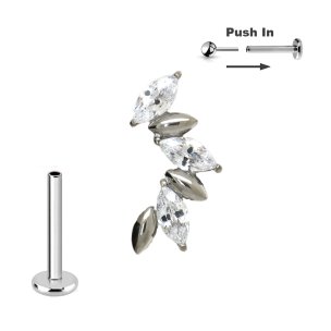 Titan Micro Push Pin stecksystem mit Blatt Bogen Kristalle in Silber
