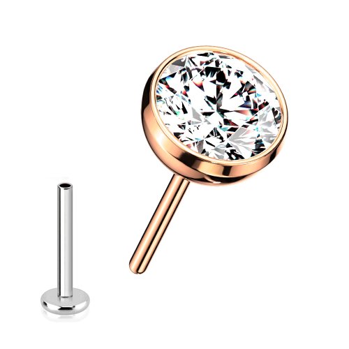 1,0mm Nasenpiercing Titan Stecker Push Pin stecksystem mit Rosegold Kristall Pin