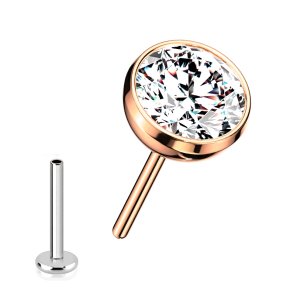 1,2mm Hekix Tragus Titan Stecker Push Pin stecksystem mit Rosegold Kristall Pin