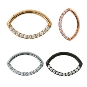 Ovaler Clicker Ring Kristalle Septum oder Ohr piercings in Silber, Gold, Rosegold Schwarz