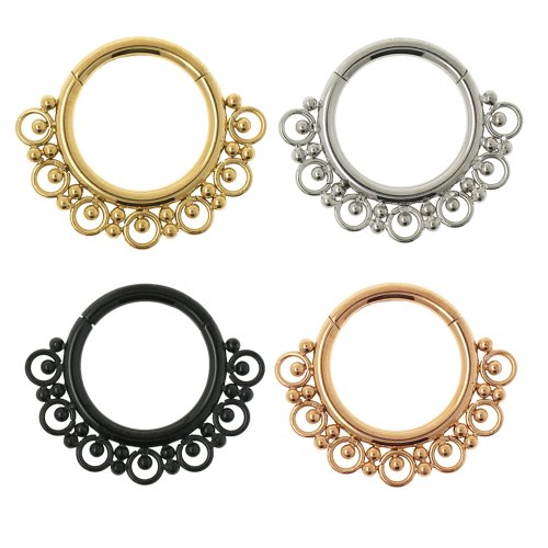 Septum Clicker Ring mit Ornament Kreise Rand in 4 Farben