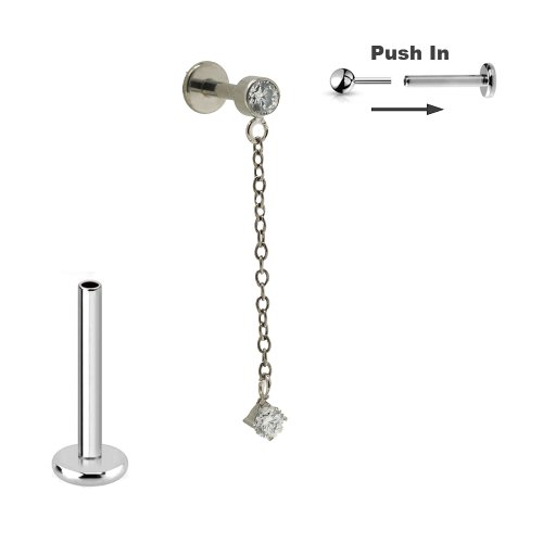 Titan Micro Push Pin stecksystem mit Kristall Anhänger an Kette in Silber