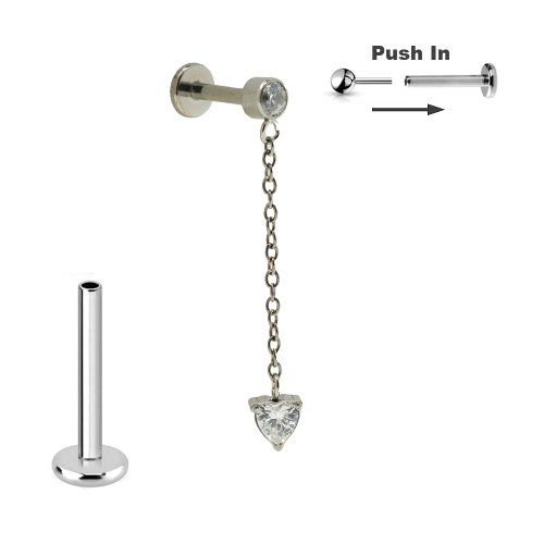 Titan Micro Push Pin stecksystem mit Kristall Herz Anhänger an Kette in Silber
