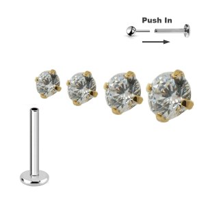 1,0mm Nasenpiercing Titan Push Pin Stecksystem Gold gefasster Kristall