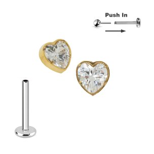 Titan Micro Push Pin stecksystem mit Kristall Herz in Gold