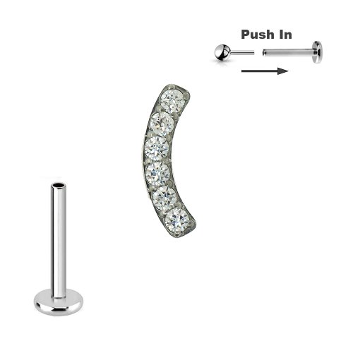 Titan Micro Push Pin stecksystem mit Bogen mit Kristallen in Silber