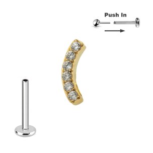 Titan Micro Push Pin stecksystem mit Bogen mit Kristallen in Silber