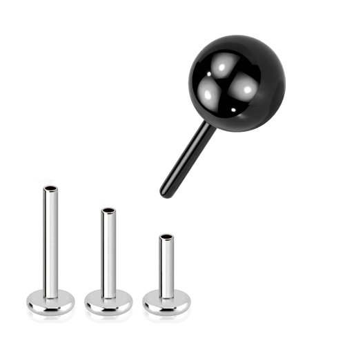 1,2mm Ohrpiercing Titan Stecker Push Pin stecksystem mit Schwarzer Kugel