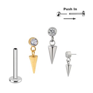 1,0mm Helix Piercing Titan Stecker Push Pin Stecksystem mit Kristall Kugel spitze aufsatz in Silber
