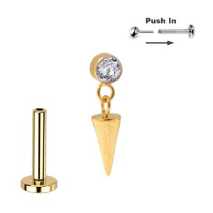 Gold Kristall mit Cone Spitze Anhänger Titan Labret...