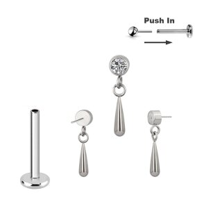 Kristall mit Tropfen Anhänger Titan Labret Stecksystem