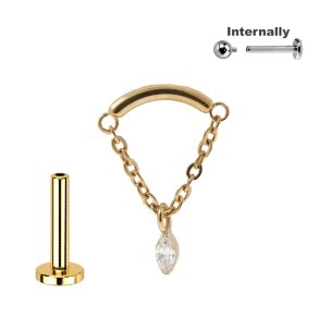 Titan Hidden Helix Push Pin Labret mit ovalem Kristall...