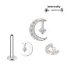 Titan Labret Innengewinde mit Mond und Stern Aufsatz in Silber