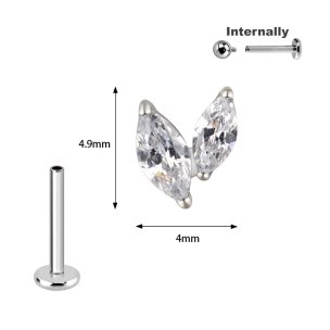 1,2mm 2 Ovale Kristalle mit Titan Labret Innengewinde