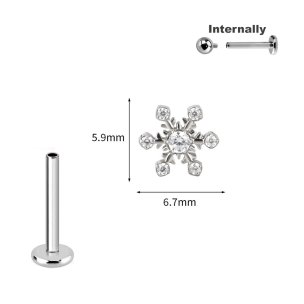 1,2mm Schneeflocke Kristalle Titan Labret Innengewinde
