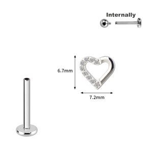 1,2mm Herz mit Kristallen Titan Labret Innengewinde