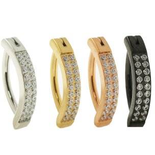 Bauchnabel Banane Piercing Clicker mit doppel Kritallen...