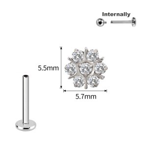 1,2mm Blüte viele Steine Titan Labret Innengewinde