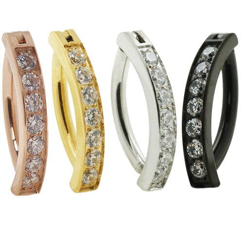 Bauchnabel Banane Piercing Clicker mit Kritallen in Gold, Silber, Rosegold oder Schwarz