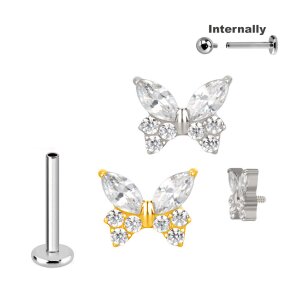 1,2mm Schmetterling Kristalle Titan Labret Innengewinde