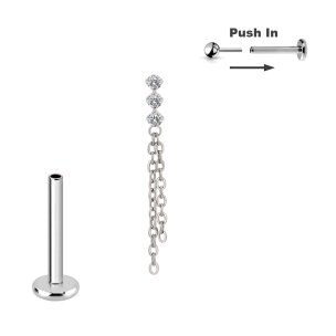 Titan Push Pin stecksystem Labret Kristall Bar mit Ketten...