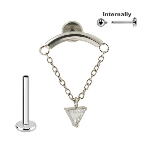 1,2mm Hidden Helix Labret Dreieck Kristall Anhänger mit Kette
