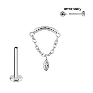 Titan Hidden Helix Push Pin Labret mit ovalem Kristall...