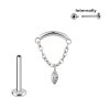 Titan Hidden Helix Push Pin Labret mit ovalem Kristall Anhänger an Kette in Silber