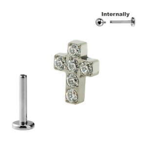 Labret Innengewinde Titan mit Kristall Kreuz Aufsatz