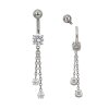 Bauchnabelpiercing in Titan mit Kristall und 2 Ketten Anhängern Gold und Silber