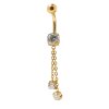 Titan Kristall Bauchnabel Piercing Banane mit 2 Ketten