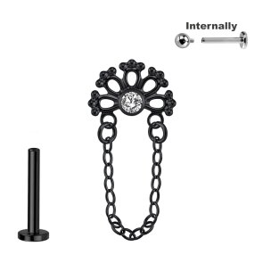 Titan Labret Innengewinde Blume mit Kristall und Kette...
