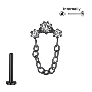 Titan Labret Innengewinde mit 3 Kristallen und Kette...