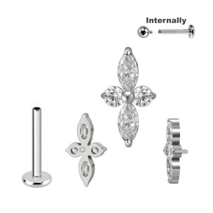 Titan Labret Innengewinde mit Kristall Ornament in Silber