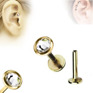 Titan Gold Labret mit Innengwinde und flacher Kristallkugel