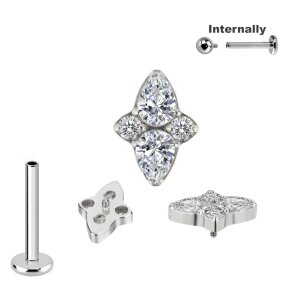 Titan Labret Innengewinde mit 4 Kristallen Tropen Rund in...