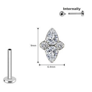 1,2mm 4 Kristalle Tropfen Rund Titan Labret Innengewinde