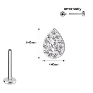 1,2mm Titan Tropfen Kristall Rand Labret Innengewinde